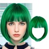 AYNKH 12 Inches Green Wig,Short Straight Bob, Bangs Wigs, Breathable