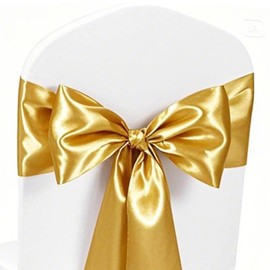 Gankar Satin Gold Chair Sashes 50 Pack, Satin Sashes for Chair Covers Wedding Party Birthday Decor, Golden Chairs Bows Sash for Engagement Bridal Shower Decorations