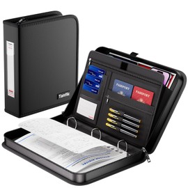 Tamfile Fireproof 3 Ring Binder with Zipper, 1.5 Inch D Ring Binder Hold Up 375 Sheets of 8.5"x11" A4 Paper, Portable Safe Storage with Large Pockets, Important File Storage for A4 Files (Black)