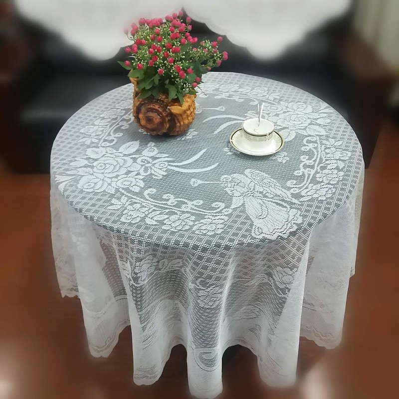 Round Tablecloth, Christmas Lace Angel Snowflake White Table Cover -