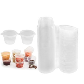 Ljxyloog 50 Pack Round Food Container Pots with Lids,Reusable Jello Shot Condiment Cup,Dipping Sauce & Salad Dressing Container (1oz,25ml)