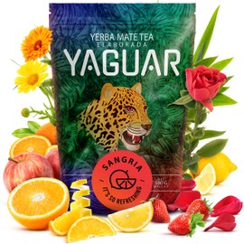Yaguar Sangria 0.5 kg Mate Tea with Fruits Natural Stimulation Inspired by the Taste of a Spanish Drink Strawberry, Apple, Citrus Fruits, Petals Mate Tea from Brazil
