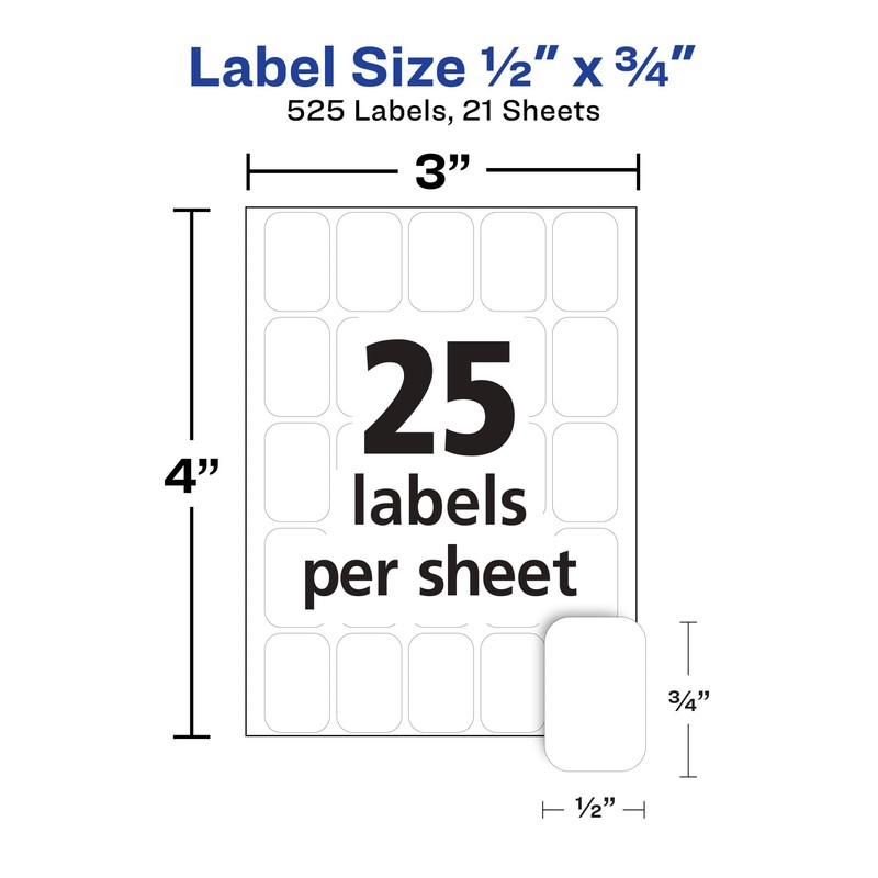 Avery Multi-Use Removable Labels, 1/2" x 3/4", White, Non-Printable, 525