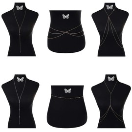 ZELORES 6PCS Body Chain for Women Adjustable Layered Belly Waist Chain Summer Beach Bikini Crossover Body Chain Jewelry Set