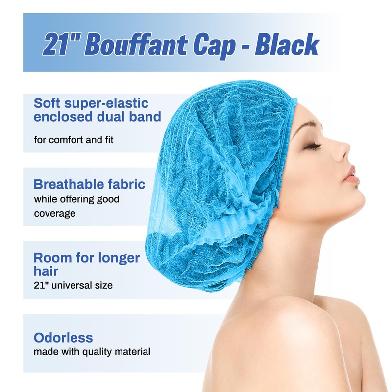 21inches Hair Net Disposable Bouffant Caps 100 Pcs, Elastic Dust