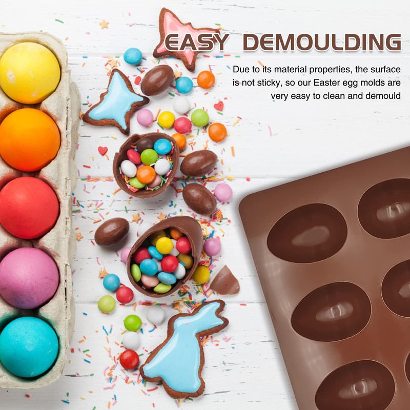 2-pack Easter Egg Silicone Molds for Cake Decorating,Peanut Butter Chocolate,