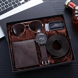 MoonGrass Accessory Gift Set For Men - 5 Pcs Set Plus Gift Box - Wallet, sunglasses, Watch