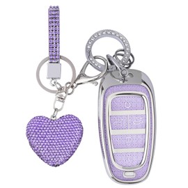 Vicoca for Hyundai Key fob Cover with Diamond Heart Keychain, Car Accessories for 2023 2022 2021 2020 Hyundai Sonata Santa fe Tucson, Purple
