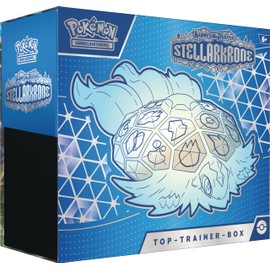 Pokémon Pokémon-Sammelkartenspiel: Top-Trainer-Box Karmesin & Purpur – Stellarkrone (1 Vollbild-Promokarte, 9 Boosterpacks & Premium-Zubehör)