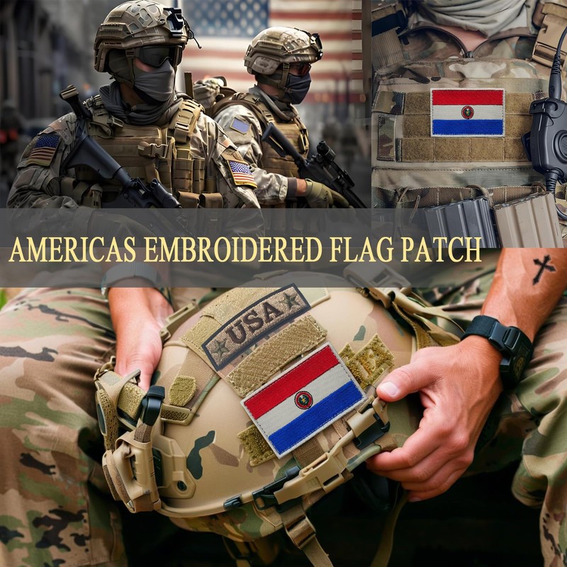 2PCS Americas Paraguay Flag Patch Embroidered Morale Patch Military Tactical