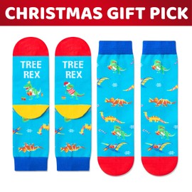 Zmart Treerex Socks for Girls Boys - Dino Gifts for Kids Ages 10-12 Christmas, Xmas Dinosaur Stocking Stuffers
