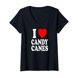 Womens I Heart (Love) Candy Canes Winter Peppermint Christmas V-Neck T-Shirt