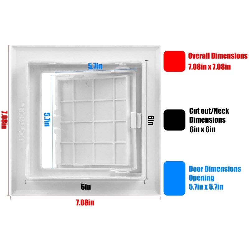 Teqooza 6x6 inch Plastic Access Panel for Drywall Ceiling Reinforced