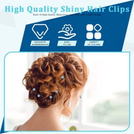 Rustark 40 horquillas de pelo de cristal azul con diamantes de imitación, horquillas para el pelo en forma de U, horquillas para moño, para bodas, novias, mujeres, accesorios de joyería para el cabello con estuche de almacenamiento