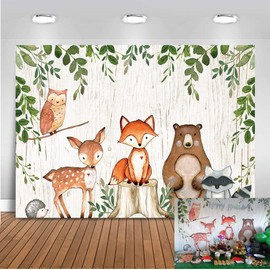 Mehofoto Woodland Baby Shower Birthday Backdrop Forest Animals Photography Background 7 x 5 ft Vinyl Woodland Baby Shower Party Photo Backdrop