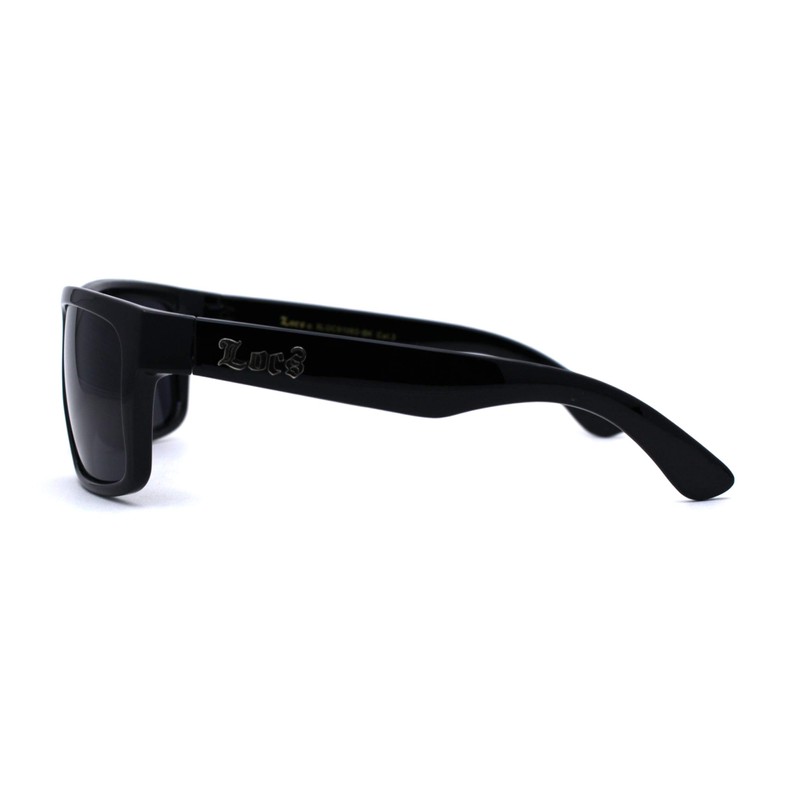 Locs Classic Manly All Black Gangster Sport Rectangular Sunglasses Gloss
