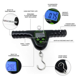 KING CARP - Digital T- Bar Weighing Scales Set Multi Function Electronic Dual Display kg/lbs T - Scales Set - Heavy Duty For Weighing Carp Specimen Fish up to 50kg 110lbs [36-1625-55]