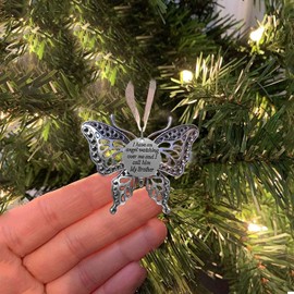 LYPER Butterfly Pendant Charm Memorial Christmas Tree Ornaments, in Memory of Loved One Gifts - I Have an Angel Watching Over Me Keepsake Pendants Xmas Decorations Family Memorial Ornaments Gift