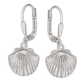 Clever Schmuck Silver Shell Earrings 29 mm Shiny Scallop 13 mm Plastic Pronounced 925 Sterling Silver for Women in Case Blue, Metal