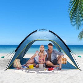 Beach Tent Sun Shelter for 4-6 Person with UPF 50+ UV Protection, Easy Setup Beach Shade Canopy with 3 Door Openings, Water Resistant Shade Tent for Outdoor Camping, Hiking, Fishing