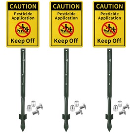 Beeveer 3 Pack 10 x 7 Inch Caution Pesticide Application Keep off Lawn Signs Caution Reflective Yard Sign and Stake Kit Rustproof Metal Aluminum Surface Keep off Sign for Lawn Grass Warning