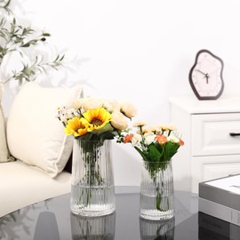 MARTAGE Ribbed Flower Vases Set of 2, Clear Vases for Flowers, Flower Vase for Bouquet, Modern Ribbed Glass Vase for Living Room, Bedroom, Dining Table, Office, Wedding, Centerpieces