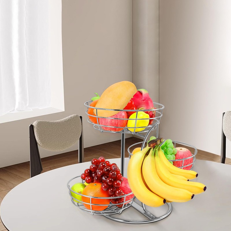 Livabber Fruit Basket Bowl with Banana Hanger, Fruit Vegetable Storage