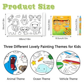 WATUNID 3Pc Drawing Paper Roll for Children, 30 x 300cm Children's Drawing Roll with 12 Color Crayons, DIY Painting Colouring Roll for Kids, Sticky Color Filling Paper for Toddler, Art Sketch Painting