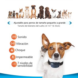 Collar de corteza de perro -7 Sensibilidad ajustable y niveles de intensidad-Dual Anti-Barking Modos recargables / a prueba de lluvia / reflectante - Sin control de ladridos Collar de choque de perro para perros pequeños medianos grandes (Negro)