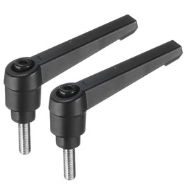 sourcing map 2pcs Adjustable Clamping Lever Handle M5 x 15mm Metric 304 Stainless Steel Male Threaded Stud Hand Knobs Push Button Ratchet Rotating Screw Handles Bolts with Locking Lever Black