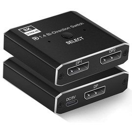 Suckoo 2 Port Displayport 1.4 Switcher 2 in 1 Out 1 in 2 Out Bi Directional Converter Sharer 8K60HZ Compatible Computer Host Laptop Mac External DP TV Monitor Projector Selector Adaptor 4K60HZ