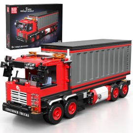 Mould King Red Container Truck Building Set, Toy Realistic American Style Trucks for Boys Aged 8+, 24069 Realistic Trailer Car Model with Detailed Interior, Collectible Blocks for Adults (630 Pieces)