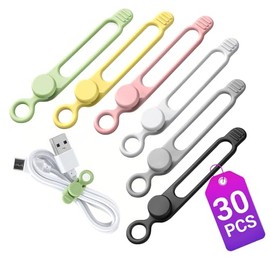 30 Pcs Silicone Cable Ties, Reusable Data Cable Organizer Wire Organizers for Office, Multipurpose Elastic Cord Wraps Cable Management for Charging Cord,Appliances,Home,Office,Kitchen,School,Travel