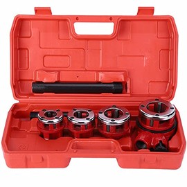 Manual Pipe Threader Tool Kit w/ 4 Dies Set + Ratchet Handle + Case 4 Dies Pipe Threading Kits 1/2" 3/4" 1" 1-1/4"