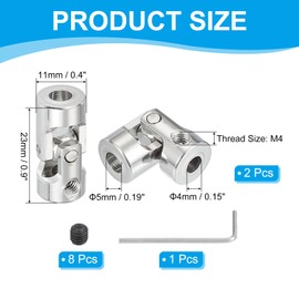 PATIKIL Rotatable Universal Steering Shaft 4mm to 5mm Inner Dia, 4 Pcs U Joint Shaft Coupling U Joints Coupler Connector Accessories with M4 Screws for Motor Model Robots