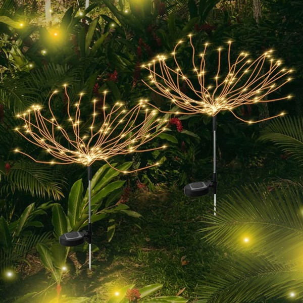 TIMGHKS Solar Garden Lights with 120 Led Light Beads - Beautiful and Delicate Outdoor Solar Firework Lights, Durable Waterproof Outdoor Decorative Lights Suitablfor Lawns, Gardens and Yards (Warm)