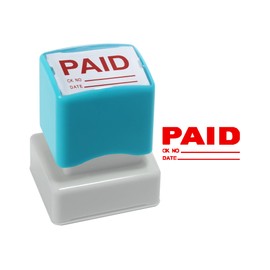 Paid Check Number and Date Self Inking Rubber Stamp YQBOOM Refillable Paid Stamper for Business, Office Stamps - Red Ink