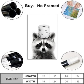 Funny Bathroom Wall Art Cute Raccoon Wall Prints Black and White Canvas Print Farmhouse Wall Decor Ready to Bathroom Restroom Wall Decor Unframed8x12inch