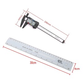 JZK 150mm 15cm 6inch Caliper + 30cm 12inch Ruler, Metric inch Conversion Plastic Digital Vernier Caliper with LCD Display Depth Gauge