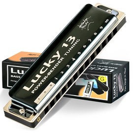 East top Harmonica Blues Harmonica 13 Holes Gateri Jazz Expert Adult Kids Studying Practice Brass Cover Canvas Case Lucky13 (PowerBender-G)