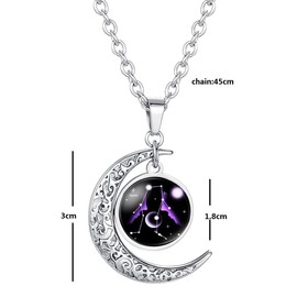 Caimeytie Women's Necklace Moon Pendant Constellation Zodiac Sign Glass Pendant, Glass