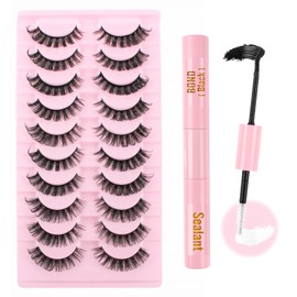 Parriparri Russian Strip Lashes with Glue Curly False Eyelashes Kit with Bond and Seal 10 Pairs Hybrid Lashes Set Eye Lashes Natural Look