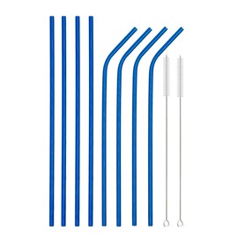 Reusable Stainless Steel Drinking Straws, Blue Color 10.5" Metal Straws with Cleaning Brush for 20oz and 30oz Tumblers Set of 8