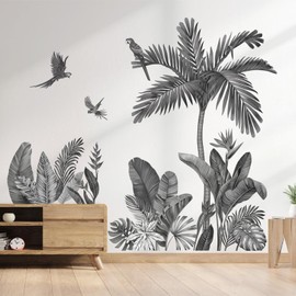 decalmile Black Palm Tree Leaf Wall Decals Tropical Leaves Plants Wall Stickers Bedroom Living Room Sofa TV Background Wall Decor