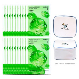 Innisfree Active Mask Madecassoside (Moisture Soothing) 20 sheets + Play Green Cosmetic Pouch (Blue) / 이니스프리 액티브 마스크 마데카소사이드 (수분진정) 20매+플레이그린 화장품 파우치 (블루)