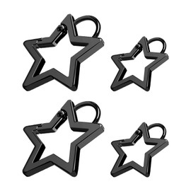 4 PCS Star Carabiner, Star Carabiner Clip, Zinc Alloy Keychain Clip with 2 Sizes, Spring Snap Keychain Clip for Camping, Hiking, Fishing, Outdoor Travel (M+L, Black)
