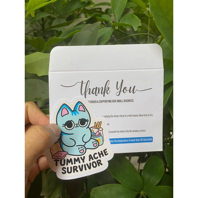 Pack 3" Tummy Ache Survivor Cute Cat Sticker Meme Funny