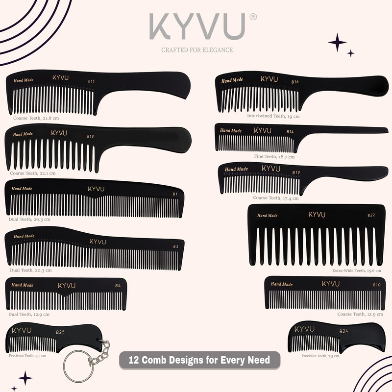 KYVU B22 Black Wide-Tooth Detangling Comb for Curly & Thick