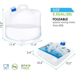 ITRAZ Collapsible Water Container with Spigot, 2×5.3 Gallon BPA Free Camping Water Storage Jug Carrier for Outdoors Hiking Backpack RV&Emergency, Survival Water Canteen-Portable Foldable Transparent
