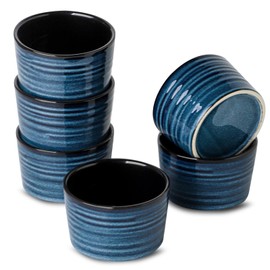 Tikooere Ramekins 8 oz Oven Safe,Set of 6 Ceramic Souffle Dish Oven Safe for Creme Brulee,Porcelain Creme Custard Cups for Pudding,Creme Brulee,Serving Dip, Custard,Ice Cream,Dishwasher Safe,Blue